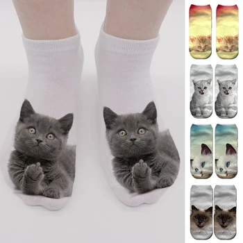 7 Цветов Хит Продаж, Мультяшные Креативные Комфортные Дышащие Носки с Милым Животным Котом и Рисунком Харадзюку, 3D Носки Для Мужчин и Женщин