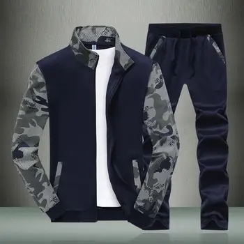 1 Комплект Куртки и брюк с популярным мужским камуфляжным принтом для бега, мужской комплект спортивной одежды, мужская толстовка и спортивные брюки