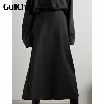 6,6 GuliChic Женская Простая Темпераментная шерстяная юбка миди с высокой талией