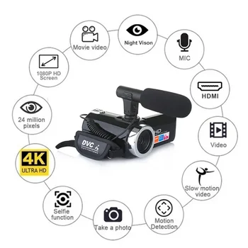 3,0-дюймовая ЖК-камера ночного видения 1280p с 18-кратным цифровым зумом, видеокамера высокой четкости С аксессуаром для микрофона с шумоподавлением
