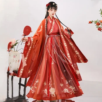 Оригинальное платье Династии Сун Ханфу Для женщин, Китайское Традиционное Свадебное платье, Элегантный сказочный красно-зеленый танцевальный костюм с принтом 3ШТ
