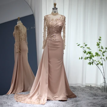 Вечерние платья Русалки из Розового Золота в арабском стиле с длинным рукавом, роскошное мусульманское вечернее платье в Дубае для женщин, свадебная вечеринка