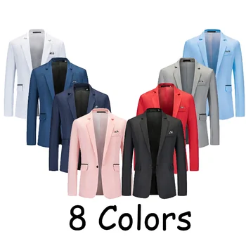 8 цветов, Европейский Размер S-2XL, мужской приталенный однотонный пиджак с лацканами на одной пуговице, деловой повседневный Джентльменский тонкий пиджак