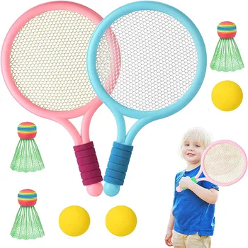 Детская Теннисная Ракетка Пластиковая Ракетка для Бадминтона Пластиковая Теннисная Ракетка с 3 Теннисными мячами 3 Мяча для бадминтона для Детей Малыша На Открытом воздухе