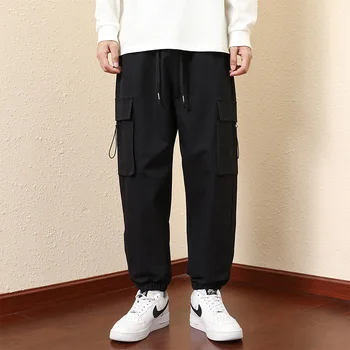 Новое молодежное модное издание для отдыха, Модные 9-точечные брюки для мужчин с несколькими карманами, Универсальные весенне-летние брюки с эластичной резинкой на талии