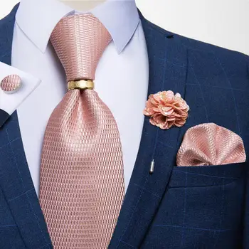 Новый Мужской галстук Из 100% Шелка, розовый Однотонный Деловой Свадебный Галстук, Носовой платок, Запонки, Набор Колец, 8 см, мужской галстук, DiBanGu