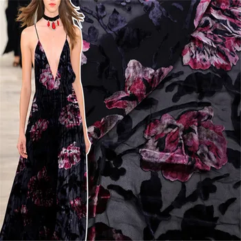 Новейший Цветочный дизайн Винтажная Мягкая Шелковая Бархатная ткань Выгорает для Элегантного вечернего платья Леди