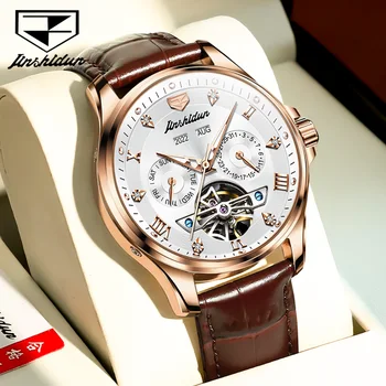 JSDUN 8926 Автоматические мужские часы с дизайном скелета, водонепроницаемый кожаный ремешок, Роскошный Лидирующий бренд, мужские наручные часы, подлинный оригинал