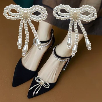 2 шт., зажимы для обуви с кисточками и бантом, Модная пряжка для обуви с бисером, Съемные аксессуары для женской обуви, женские туфли-лодочки, украшения