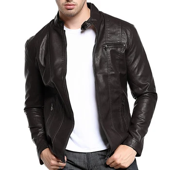 Популярные Мужские Кожаные куртки, Красивая мужская куртка со стоячим воротником, Мужской Классический мотоциклетный стиль, мужские модные пальто, Мужская куртка из искусственной кожи