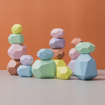 Детский деревянный строительный блок Развивающие игрушки из цветного камня Креативная игра в скандинавском стиле для укладки Радужных каменных игрушек