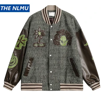 Винтажная бейсбольная куртка с вышивкой в стиле пэчворк, мужская уличная одежда в стиле хип-хоп, университетская куртка Harajuku, Негабаритное повседневное пальто для колледжа