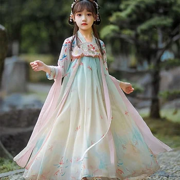 Китайское традиционное детское платье Ханфу, Древняя одежда Династии Тан, Детские танцевальные костюмы, Сценические платья, платье принцессы для девочек