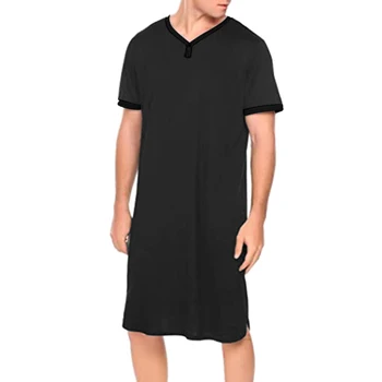 Мужская Тонкая удлиненная Дышащая черная пижама с короткими рукавами и V-образным вырезом Свободного кроя, Удобное пижамное платье, Повседневная домашняя одежда