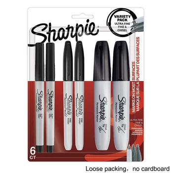 6 шт. перманентных маркеров Sharpie с тонкими, ультратонкими и точеными маркерами, черные масляные чернила, офисные школьные принадлежности для рисования