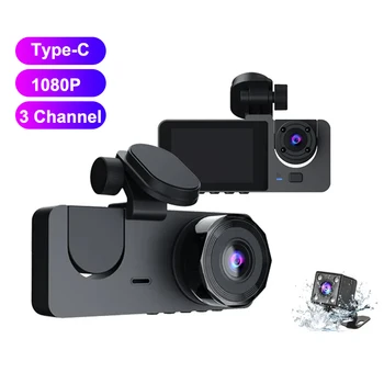 Автомобильный видеорегистратор с 3 объективами HD1080P, автомобильный черный ящик, 2,0-дюймовый IPS-камера, Видеорегистратор ночного видения, G-сенсор, петлевая запись, видеорегистратор