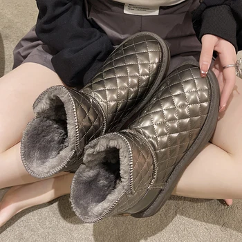 Rimocy/Женские очень теплые Зимние ботинки; Водонепроницаемые нескользящие Ботильоны на плоской подошве для Женщин; Плюшевые Пинетки с хлопковой подкладкой