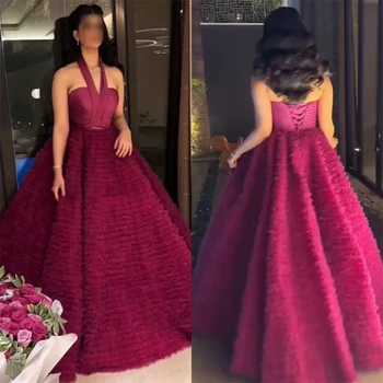 Prom Dresses Exquisite Halter Ball Gown Celebrity Flowers Draped Chiffon Occasion Evening Gown платье женское вечернее