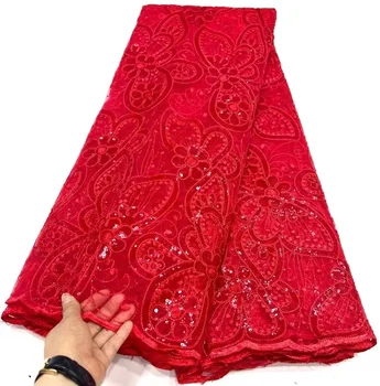 Новейшее красное Тяжелое Полное Великолепное тюлевое кружево, Африканская кружевная ткань, Французская Кружевная ткань с блестками, Свадебное платье, Свадебное платье, кружево