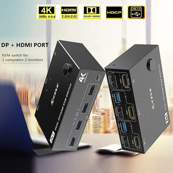 Прямая трансляция игр HDMI-совместимый Переключатель разветвителей Game switch 2X1Dual DP/HDMI-совместимый KVM-переключатель Splitter Box расширяет экран