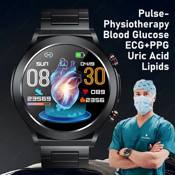 Смарт-часы для пульсовой физиотерапии с ЭКГ + PPG, монитором уровня глюкозы в крови, температуры, давления, оценкой риска образования липидов в крови, мочевой кислоты