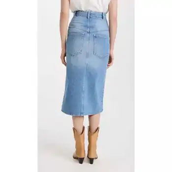 Женская юбка 2023, летняя юбка с разрезом спереди, высокая талия, Тонкая Классическая джинсовая юбка средней длины