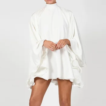 Onecozyday Женское Сексуальное мини-платье с открытой спиной 2023, Летнее новое Модное однотонное платье с расклешенными рукавами и высоким вырезом, вечерние платья