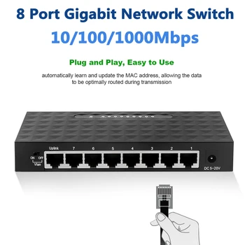8 Портов 10 100 1000 Мбитс Сетевой Коммутатор Gigabit Smart Switcher Высокой Производительности RJ45 Для Беспроводной точки доступа IP Камеры WiFi Маршрутизатора Не POE
