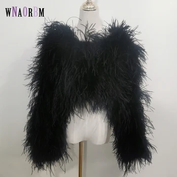 Новое стильное женское пальто 38 см из 100% натурального страусиного волоса, женская сексуальная куртка из настоящего страусиного пера с длинным рукавом