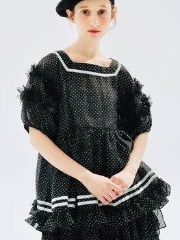 IMAKOKONI оригинальный дизайн, черный топ в полоску с коротким рукавом, однотонная летняя женская рубашка, футболка 234180