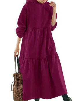 Женское Повседневное Свободное платье-толстовка с капюшоном большого размера и длинными рукавами для осенне-зимней моды