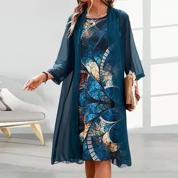 Женское платье, винтажное длинное платье из двух предметов для женщин, Дышащая мягкая пляжная одежда с высокой талией и круглым вырезом, повседневный стильный выбор