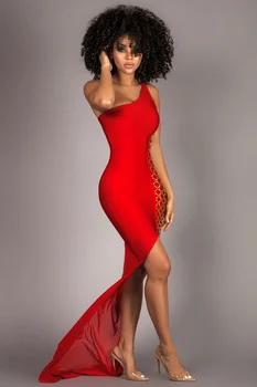 Новое женское летнее высококачественное модное красное платье с разрезом на одно плечо Длиной Макси, сексуальное вечернее бандажное платье оптом