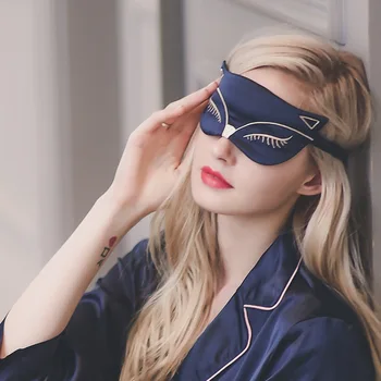 Двухслойные шелковые дышащие средства для затенения сна, маска для глаз с милой мультяшной маленькой лисой, женские очки с шелковой вышивкой