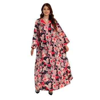 Модное Арабское мусульманское платье в Дубае для женщин, Шикарные изгибы, Лацкан со стразами, Длинный рукав, Марокканская Джалабия, исламская одежда