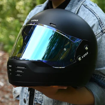 Матовый черный полнолицевой шлем в горошек Мужские мотоциклетные шлемы с разноцветными линзами Moped Chopper Four Seasons 2023 Новейший