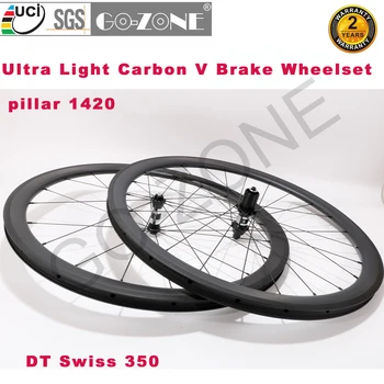 Запчасти Для Велосипеда Ultra Light Carbon 700c Колесная Пара Clincher Бескамерная Трубчатая Новая Стойка DT 350 1420 Carbon Road Rim Тормозные Колеса