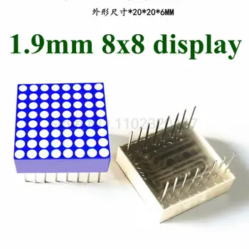 10 шт. синий светодиодный матричный дисплей 1,9 мм, общий анод 8x8, 16pin, высококачественная цифровая трубка