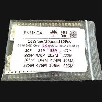 16ValuesX20pcs = 320 шт 10PF-22UF Набор электронных конденсаторов 1206 0805 0603 SMD Керамический конденсатор в ассортименте