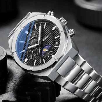 Мужские часы CHENXI, модные деловые часы с хронографом, Водонепроницаемые кварцевые часы со светящейся датой из нержавеющей стали и подарочная коробка, часы для мужчин
