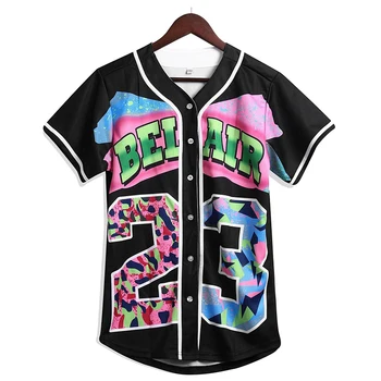 Женская одежда LORDLDS 90-х, унисекс, хип-хоп Наряд для вечеринки, бейсбольная майка Bel Air, рубашка с коротким рукавом и пуговицами