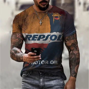 Винтажная летняя мужская футболка с 3D-принтом масляного локомотива, модная индивидуальность, футболка с круглым вырезом и коротким рукавом Оверсайз для мужчин Camisa
