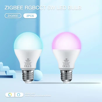 GLEDOPTO Zigbee Светодиодная Лампа 6 Вт RGBCCT, Меняющая Цвет Освещения от 100 В до 240 В, RGB Теплая Холодная Белая Лампа с Регулируемой Яркостью, Приложение-Концентратор/Голосовое Управление