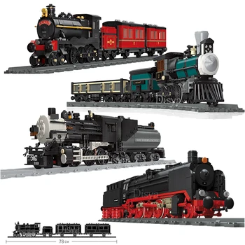 НОВЫЙ Железнодорожный Классический паровоз, Железнодорожные комплекты железнодорожных путей, строительные блоки, имитационная модель, кирпичи, Детская игрушка в подарок