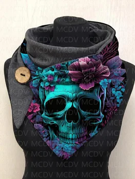 MCDV Череп цветок 3D печатных Теплый флисовый повседневный шарф и шаль для женщин Теплый и удобный шарф