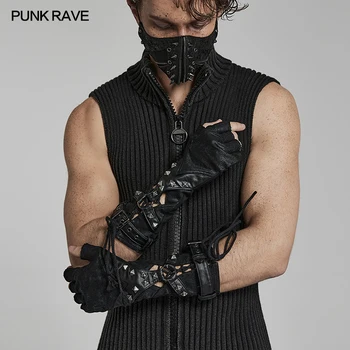 Панк RAVR Мужские Мотоциклетные перчатки без пальцев из искусственной кожи в армейском стиле в стиле панк, Красивая Новинка, черные перчатки, одна пара