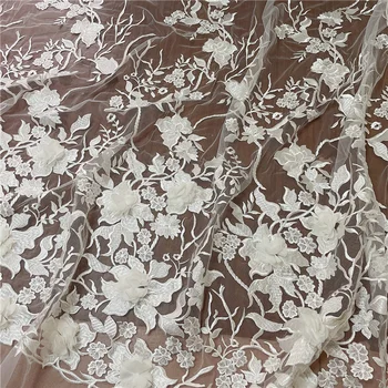 1 Ярд Вышивка Кружевная Аппликация Вышивание Цветок Ткань Воротник Заплатка Свадебное платье Свадебное платье DIY