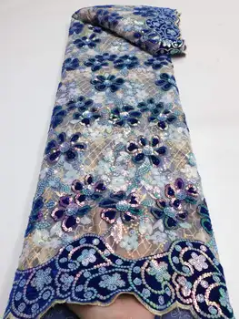 2023 Высококачественная Африканская бархатная кружевная ткань с блестками, Французская сетчатая вышивка, Тюлевая кружевная ткань Для нигерийского свадебного платья