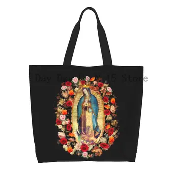 С принтом Богоматери Гваделупской, Мексиканской Девы Марии, Сумка-тоут, Холщовая сумка для покупок, Мексиканская Сумочка Католического Святого