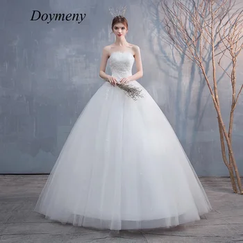 Doymeny Новый бюстгальтер без бретелек с аппликацией из жемчужного кружева, вышитая пряжа, простой стиль, Трапециевидная юбка в пол, свадебное платье Невесты